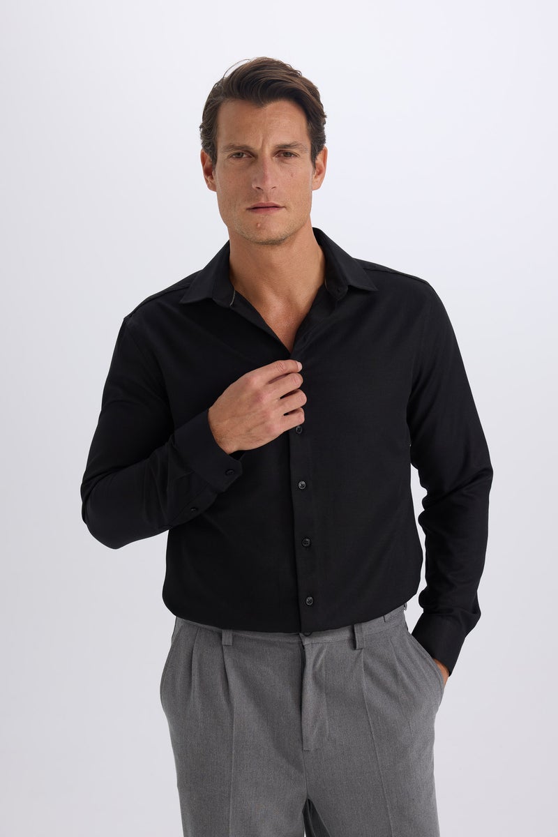 DeFacto Black Man Slim Fit Polo Neck Oxford Basic Shirt Casual - Image 3